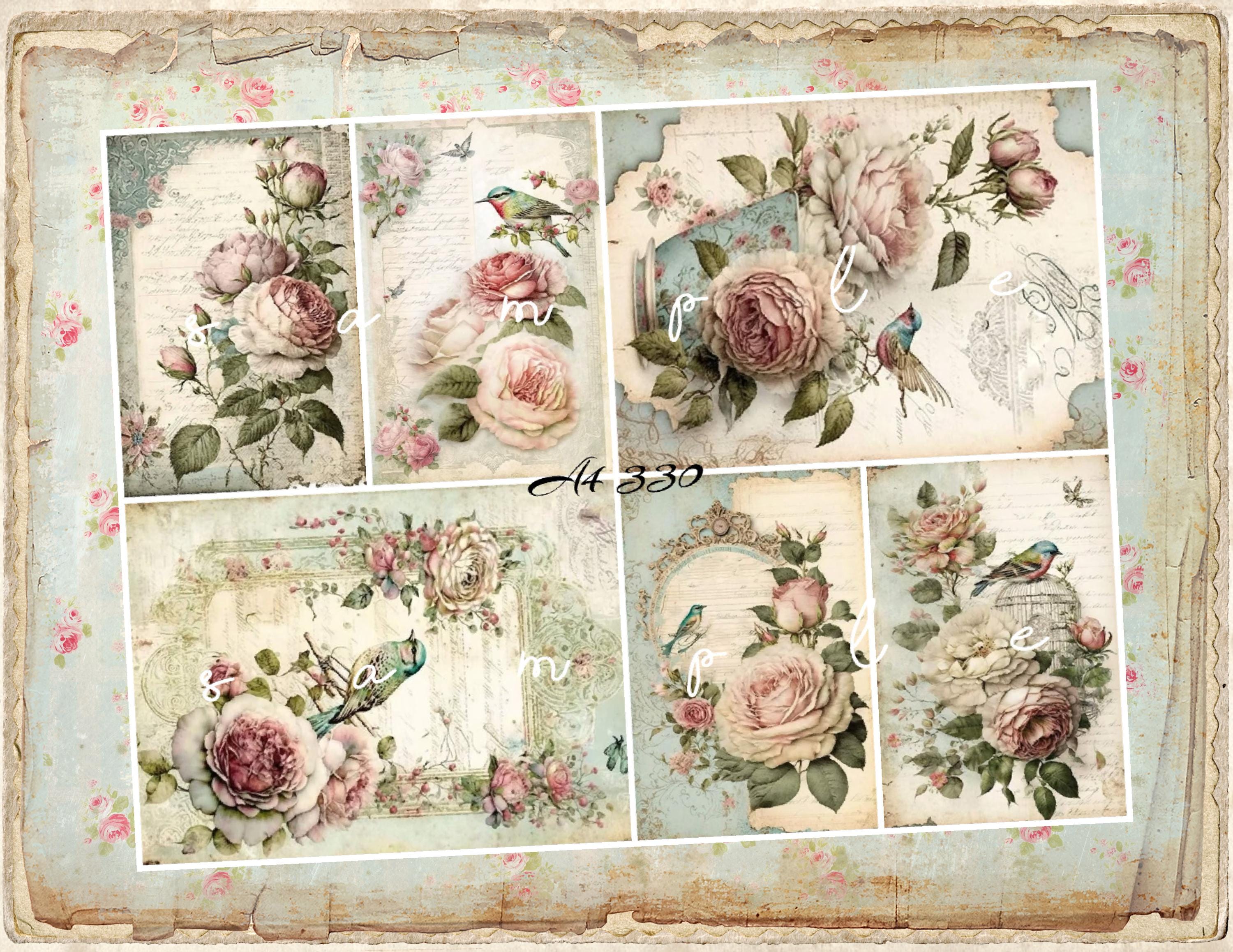 Decoupage Rice Paper, A4 330 Shabby Chic Vintage Birds & Roses Decoupage Paper Decorative Image Decoupage Designs Paper Crafts DIY Crafting