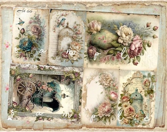 Shabby Chic Birds and Roses Decoupage Rice Paper A4 Size