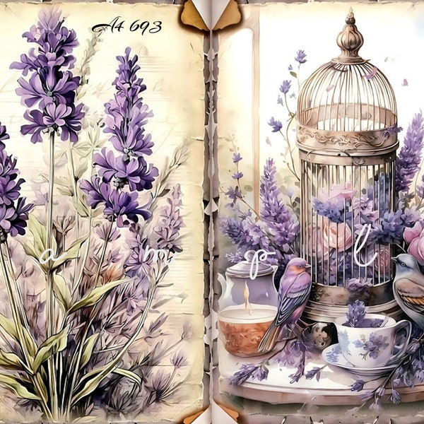 Decoupage Rice Paper, A4 693 Shabby Chic Vintage Lavender Decoupage Paper, Decorative Image, Decoupage Designs, Paper Crafts, DIY Crafting