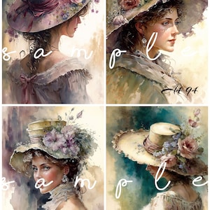 Decoupage Rice Paper, A4 94 Shabby Chic Vintage Women Portrait Hats Floral Decoupage Paper, Decorative Image, Decoupage Designs Paper Crafts