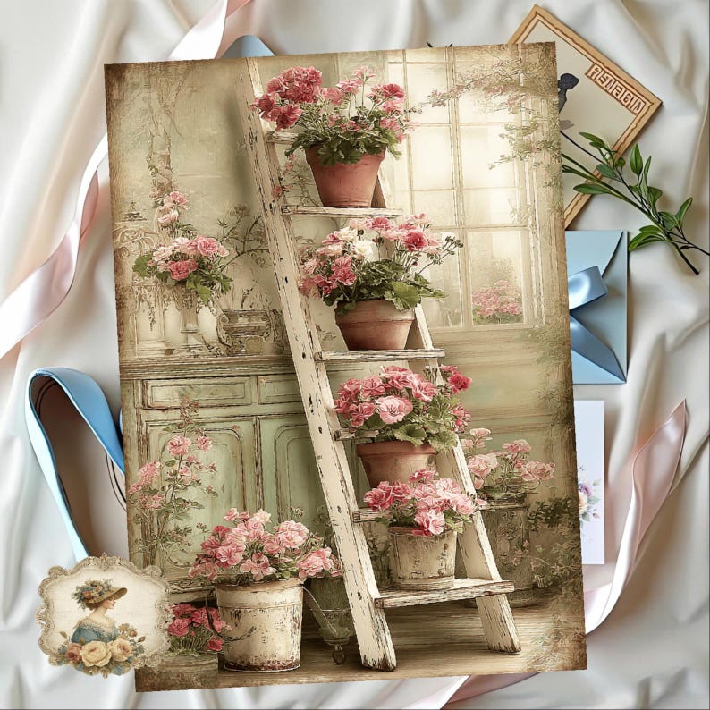 Shabby Chic Vintage Flowers Pots Decoupage Rice Paper A4 Size - Etsy