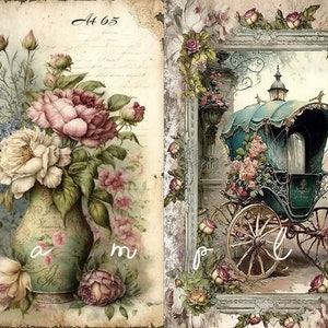 Decoupage Rice Paper, A4 65 Shabby Chic Vintage Flower Wagon Decoupage Paper, Decorative Image, Decoupage Designs Paper Crafts DIY Crafting