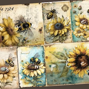 Vintage Honey Bee Sunflower Decoupage Rice Paper - A4 Craft Paper
