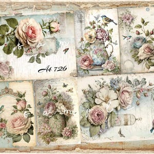 Shabby Chic Vintage Birds and Roses Decoupage  Rice Paper A4 Size