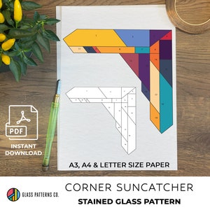 Modern Corner Suncatcher Stained Glass Pattern | 2 sizes | Digital Download | PDF | Home Decor