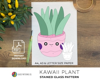 Kawaii Aloes Stained Glass Pattern | Succulent (Digital Download