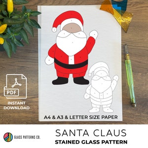 Vidrieras con patrón de Papá Noel / DESCARGA INSTANTE / Adorno de Navidad / A4 / A3 / Carta / 2 tamaños / Decoración de vidrio