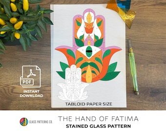 Hamsa Stained Glass Pattern: Hand of Fatima Amulet (PDF Download)