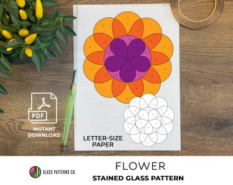 Padrão de vitral de flores simples: decoração faça você mesmo para iniciantes (download digital)