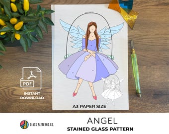 Engel Glasmalerei-Muster | DIGITALER DOWNLOAD | Flügel Sonnenfänger | Fortgeschrittenes PDF |A3| basteln