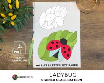 Ladybug Pattern | Stained Glass  | Ladybird | DIGITAL DOWNLOAD  |Lady beetle | PDF | A4 | A3 | Letter | diy