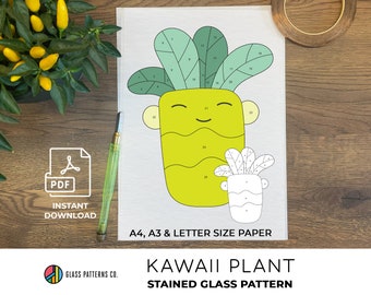 Kawaii Pflanzen Buntglas Muster | Sukkulenten PDF (Digitaler Download)