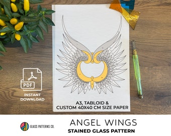 Angel Wings Pattern Stained Glass | DIGITAL DOWNLOAD | Suncatcher | intermediate | PDF | Home decor