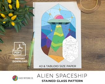 Alien Raumschiff Glasmalerei Muster | UFO | DIGITAL Download | Anfänger | PDF | DIN A3 | Tabloid Größe | basteln | Glasdekor