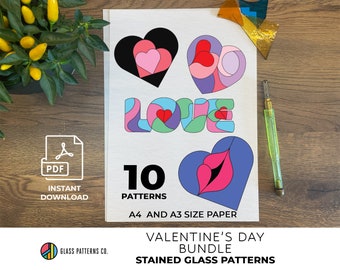 Valentinstag 10 Muster Muster | Glasmalerei | DIGITALER DOWNLOAD | DIN A4 | Anfänger | PDF | diy Geschenk |