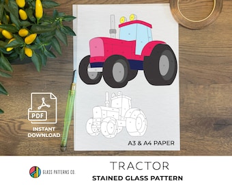 Tractor Stained Glass Pattern | Farm vehicle Suncatcher | Digital Download