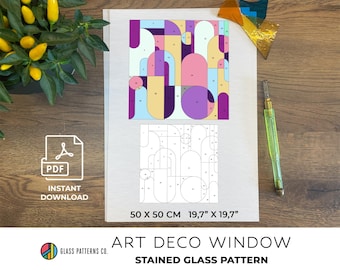 Art-deco glas-in-loodpatroon | Salontafelblad | Raam | Beginner | PDF | Modern | DIGITALE DOWNLOAD