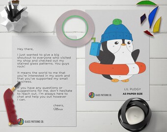 Lil Pudgy Penguin Stained Glass Pattern: DIY Home Decor (A3 PDF)