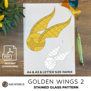 Golden Wings 2 Patrón Vidrieras / DESCARGA DIGITAL / Principiante / pdf / A4 / A3 / Carta / 2 tamaños / Decoración de vidrio