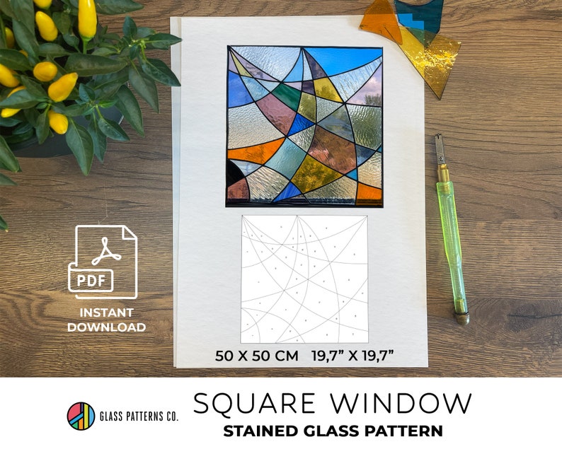 Square Geometric Pattern Stained Glass Coffee Table Top Window Beginner