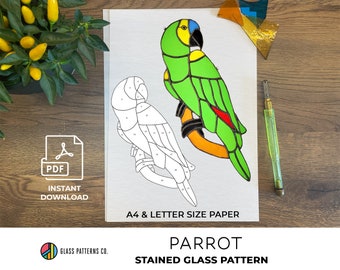 Papageienmuster Glasmalerei | DIGITALER DOWNLOAD | Zwischen | PDF | Wohnkultur | Vogel Sonnenfänger |
