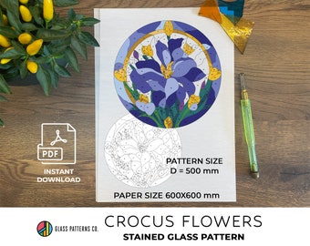 Crocus Stained Glass Pattern | Instant DOWNLOAD | Flower Design | Glass decor