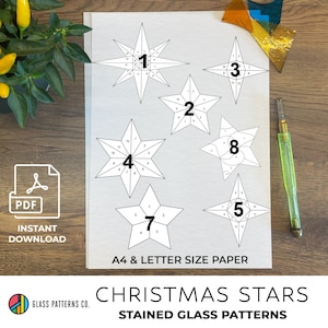 Christmas Stars Patterns | Ornament Set | DIGITAL DOWNLOAD | Stained Glass | DIY Stars | 8 patterns included |