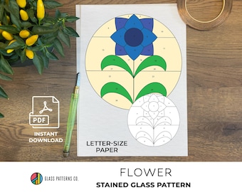Padrão de vitral de flores simples: decoração faça você mesmo para iniciantes (download digital)