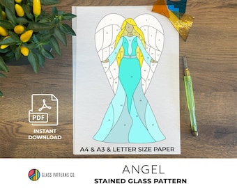 Angel Pattern | Stained Glass | DIGITAL DOWNLOAD | Wings Suncatcher | Intermediate PDF | A4 | A3| Letter | diy