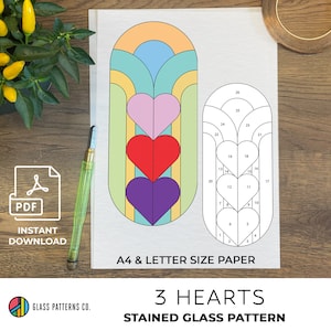 Hearts Pattern Stained Glass | Valentine&#39;s Day  | Love Suncatcher | A4| Letter size | DIGITAL DOWNLOAD