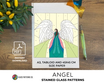Angel Pattern | Stained Glass | DIGITAL DOWNLOAD | Wings Suncatcher | Intermediate PDF | Tabloid | Custom size