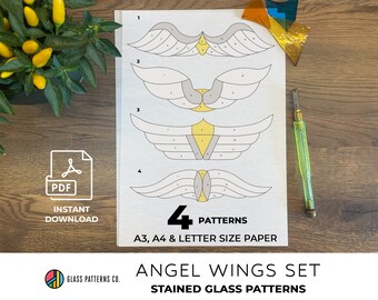 Angel Wings Stained Glass | 4 patterns included | DIGITAL DOWNLOAD | Beginner | PDF | A4 | A3 | Letter