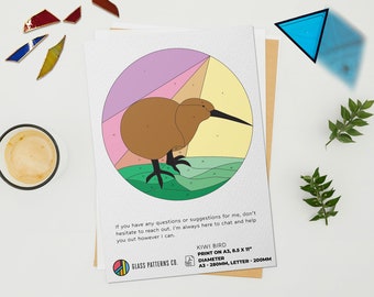 Kiwi-Vogel-Muster | Glasmalerei | DIGITALER DOWNLOAD | Basteln | Wohnkultur |  Druckbare PDF | Vogel | Sonnenfänger
