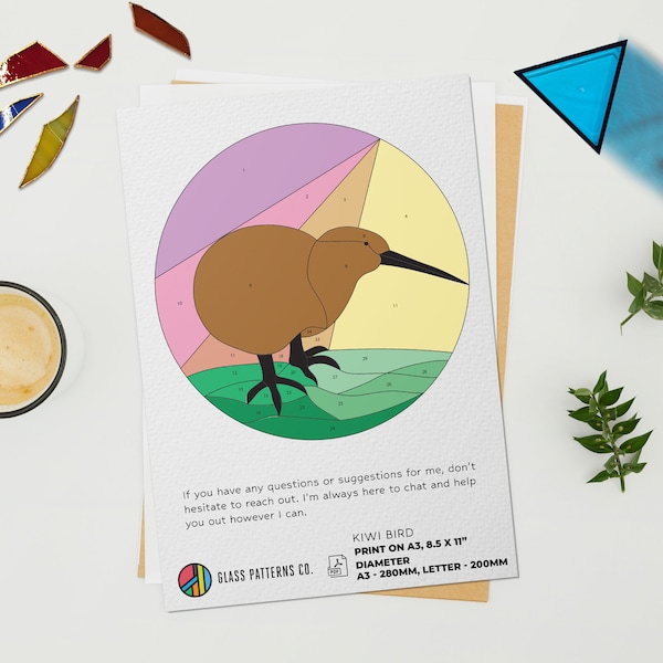 Kiwi Bird Pattern | Stained Glass | DIGITAL DOWNLOAD | DIY | Home Decor |  Printable Pdf | Bird  | Suncatcher