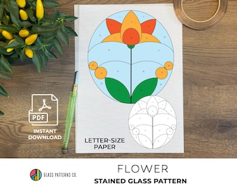 Padrão de vitral floral minimalista: decoração faça você mesmo para iniciantes (download digital)