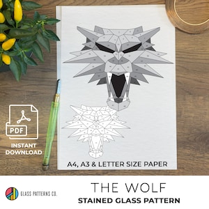 Vidriera con patrón de lobo gris / DESCARGA DIGITAL / Principiante / pdf / A4 / A3 / Carta / 2 tamaños / Decoración de vidrio