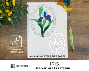 Iris Stained Glass Pattern: Floral Design (PDF Download)