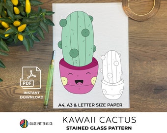 Kawaii Cactus Stained Glass Pattern | Succulent (Digital Download