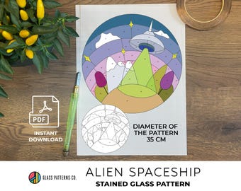 Alien Spaceship Stained Glass Pattern | UFO | DIGITAL Download | Beginner | PDF  | diy | Glass decor