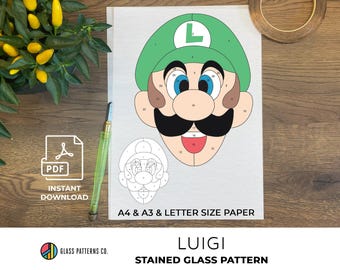 Super Luigi 2 | Stained Glass | DIGITAL DOWNLOAD | PDF | A4 | A3 | Letter | diy | Home Decor