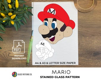 Super Mario | Stained Glass | DIGITAL DOWNLOAD | PDF | A4 | A3 | Letter | diy | Home Decor