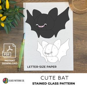 Cute Baby Bat Stained Glass Pattern | Halloween Window Art | Suncatcher | Home decor | Digital Download | Letter