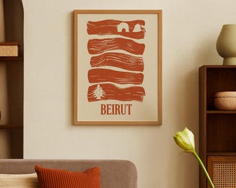 Poster di viaggio di Beirut: cedro libanese e rocce di piccione - Arte vintage (download digitale)