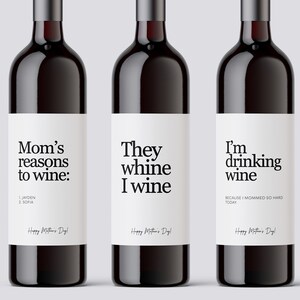 Étiquettes de vin pour la fête des mères - Cadeau pour maman Étiquettes de vin - Étiquettes minimalistes - Stickers fête des Mères - Bonne fête des mères