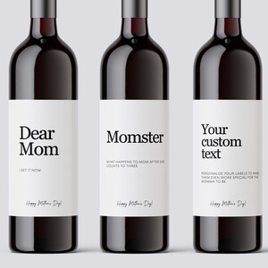 Etiquettes de vin cadeau fête des mères - Cadeau maman d'étiquettes de vin pour elle - Étiquettes minimalistes - Stickers fête des Mères - Happy Mother's Day - Sticker personnalisé