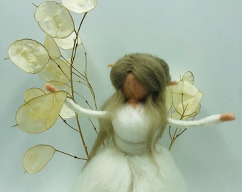 Lady Lunaria, wool elf, Handmade, Wool fairies, Waldorf decor, Station table, Waldorf elf, Elemental beings, Lunaria