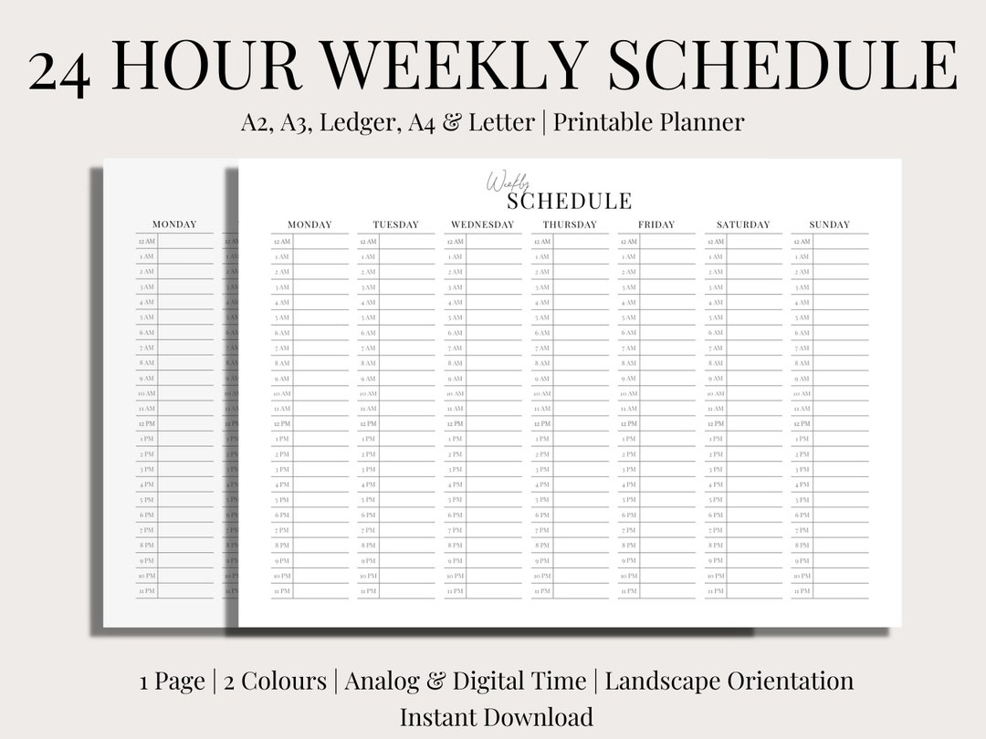 24-hour-weekly-schedule-landscape-printable-2-versions-hourly-planner-analog-time-digital-time-template-digital-pdf-undated-etsy