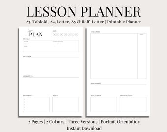 Lesson Planner, Portrait, Printable, 3 Versions, Teacher Planner, Education, Planner, Academic Planner, Template, Digital, PDF