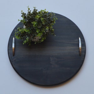 Custom round wooden serving tray with handles