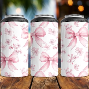 Coquette bow Multi-Use 4-in-1 Can Cooler | Fits Slim Cans, Regular Cans, Bottles & Works as a Tumbler